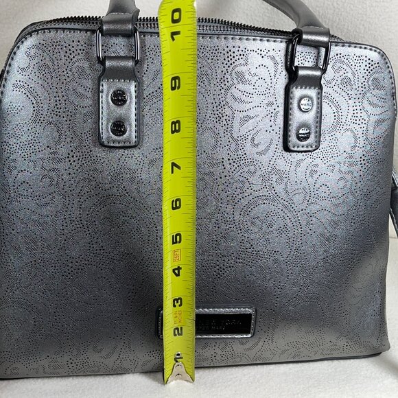 NWOT Mark New York Embelished Pattern Metalic Grey Satchel Bag - Picture 12 of 14